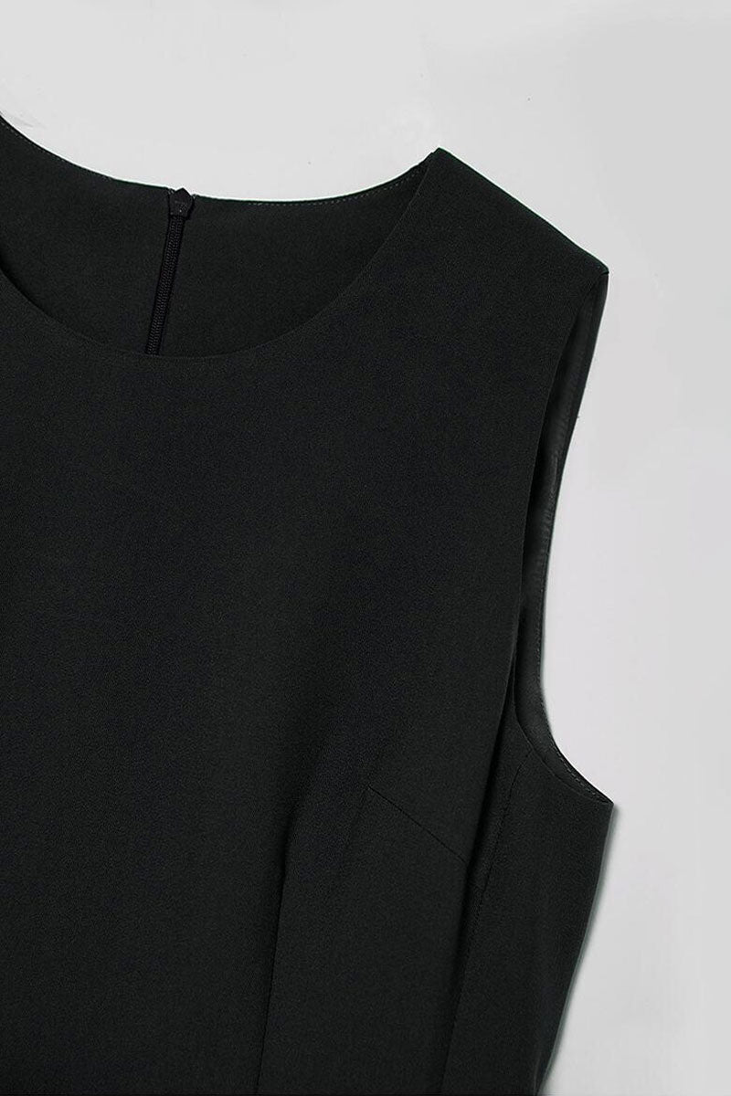 Black Crew-Neck A-Line Tank Midi Dress