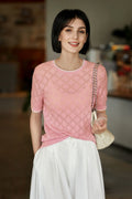 Crochet Silk-Blend Pointelle T-Shirt