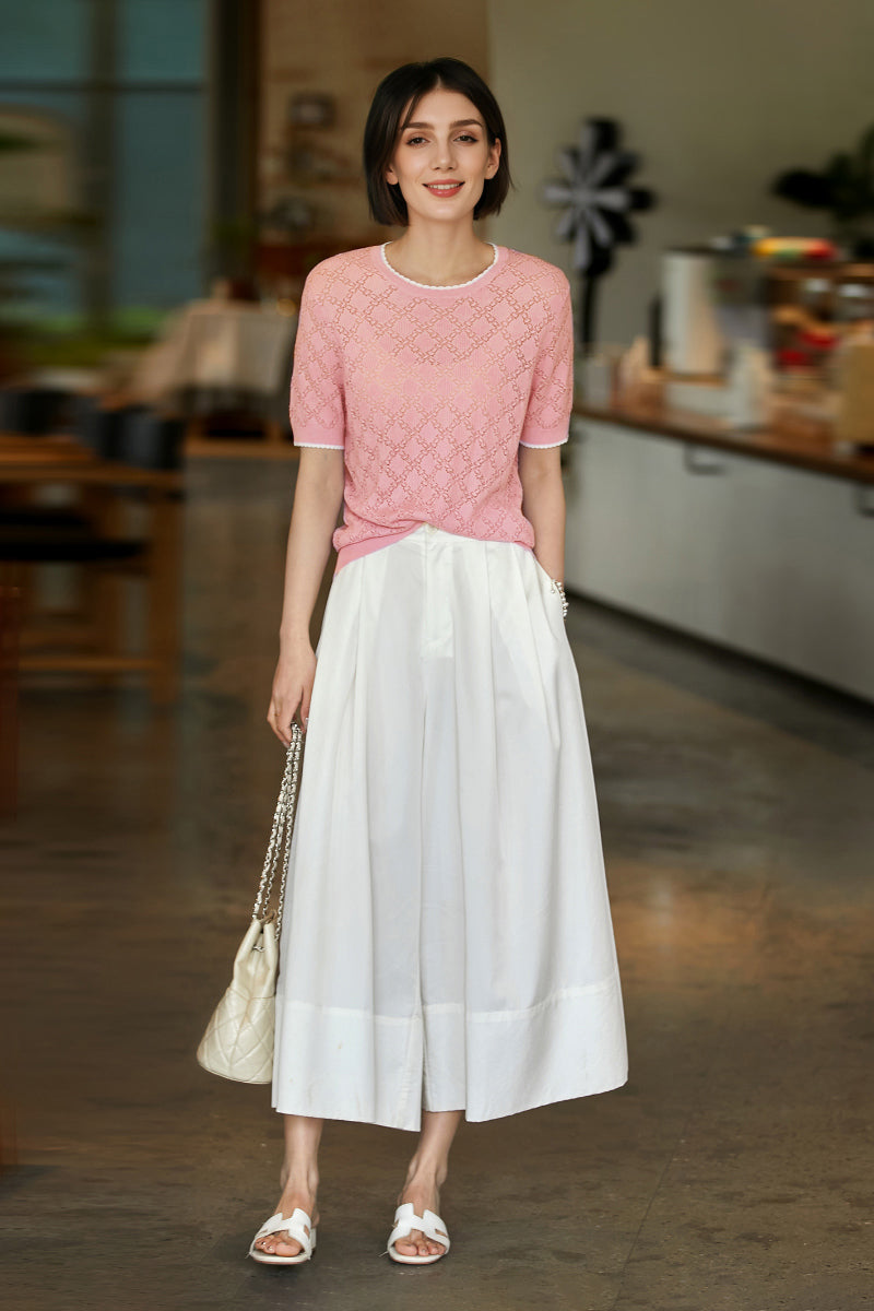 Crochet Silk-Blend Pointelle T-Shirt