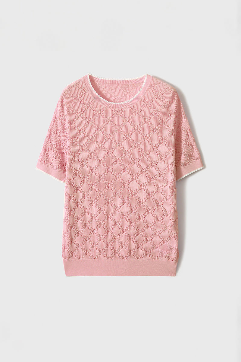 Crochet Silk-Blend Pointelle T-Shirt