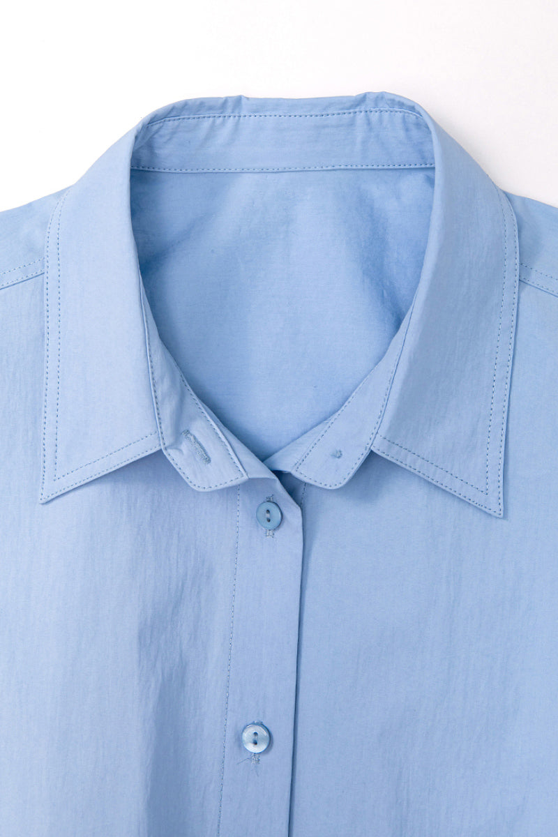 Cropped Long-Sleeve Drop-Shoulder Button-Down Shirt with Buttoned Waist