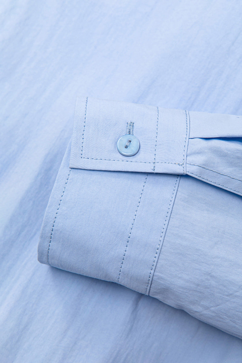 Cropped Long-Sleeve Drop-Shoulder Button-Down Shirt with Buttoned Waist