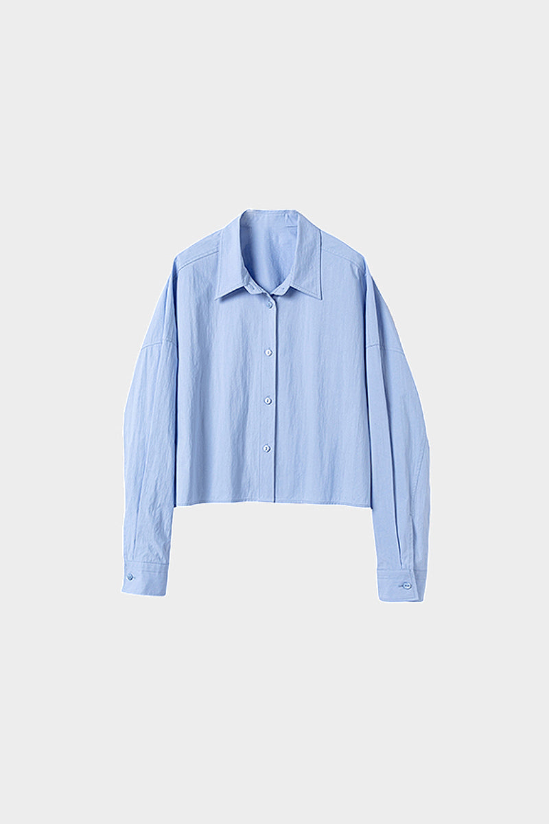 Cropped Long-Sleeve Drop-Shoulder Button-Down Shirt with Buttoned Waist