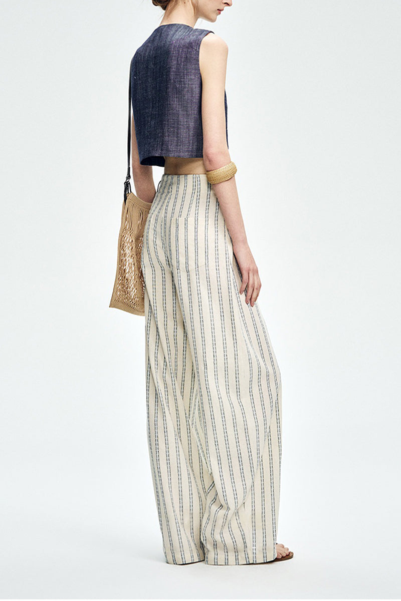 Cropped Tencel-Linen Button-Down Vest with Pockets