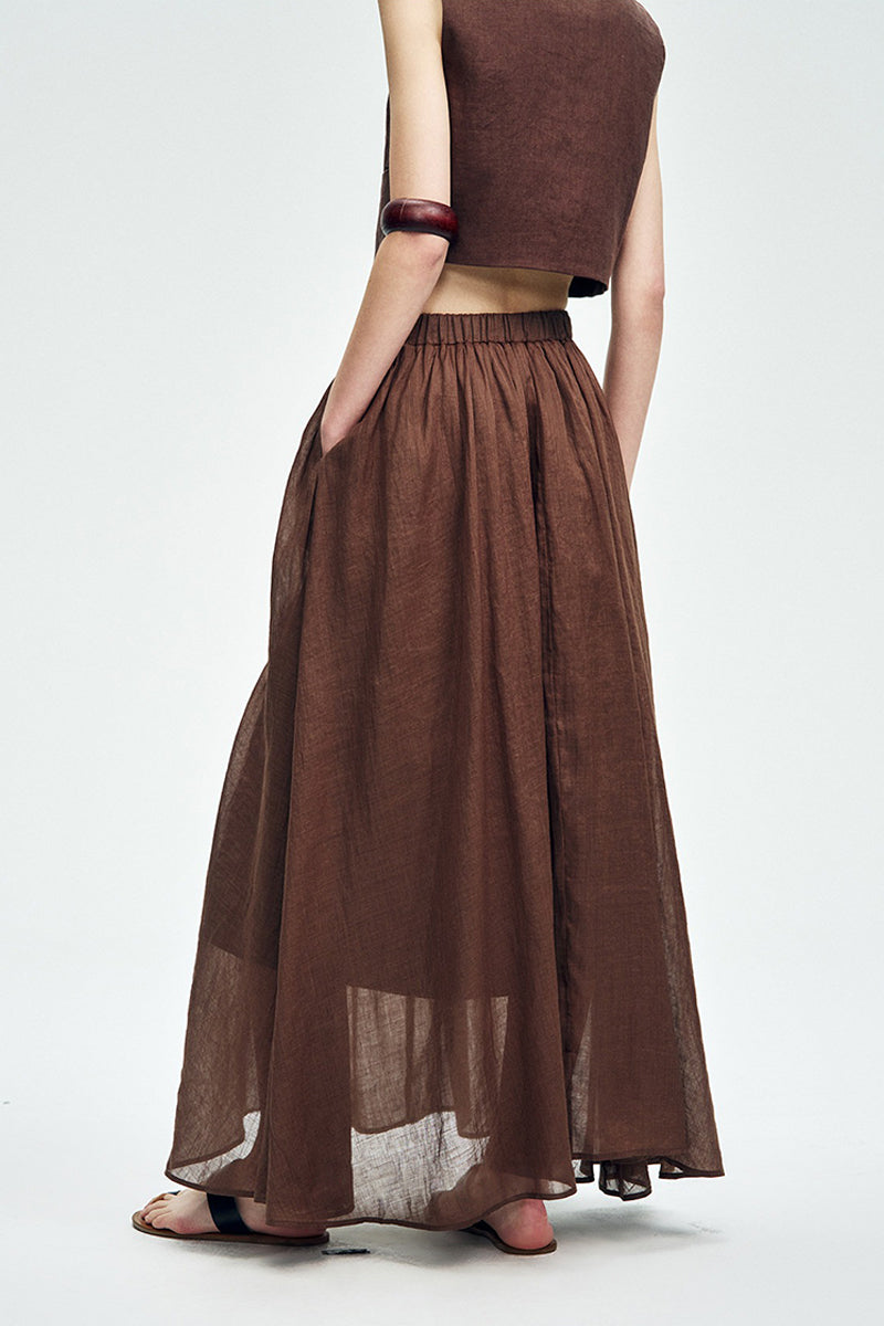 Cropped Tencel-Linen Button-Down Vest with Pockets