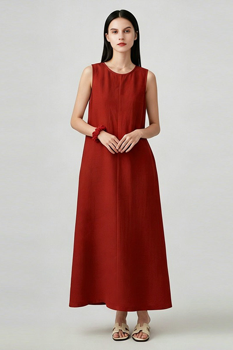 Relaxed-Fit A-Line Sleeveless Shift Maxi Dress