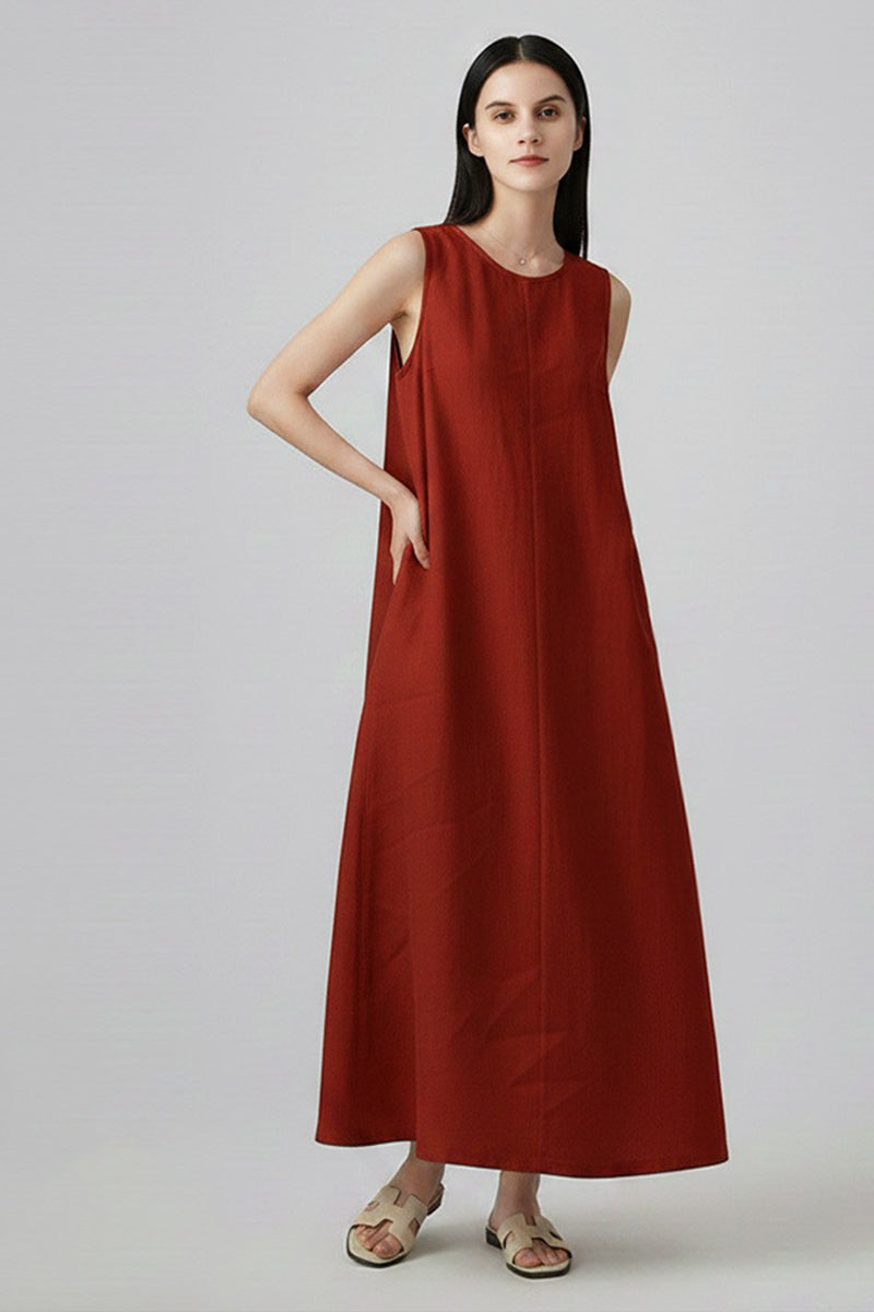 Relaxed-Fit A-Line Sleeveless Shift Maxi Dress