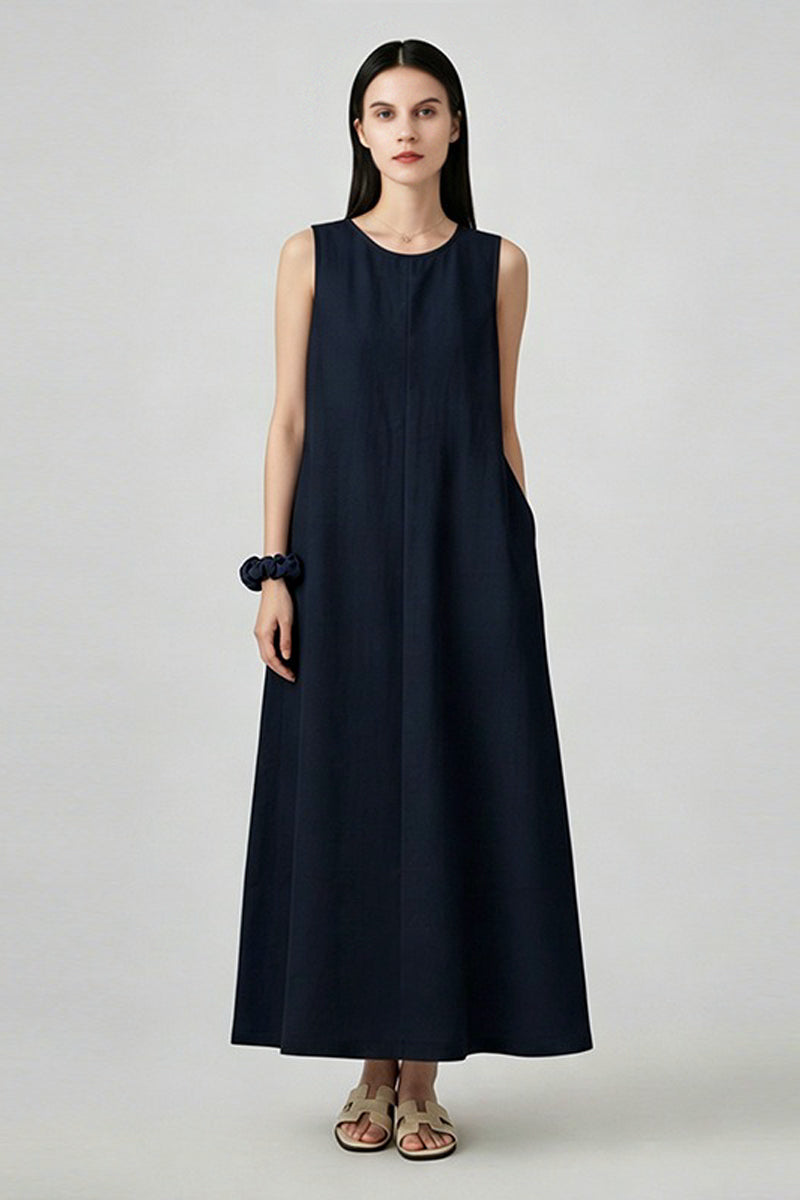 Relaxed-Fit A-Line Sleeveless Shift Maxi Dress