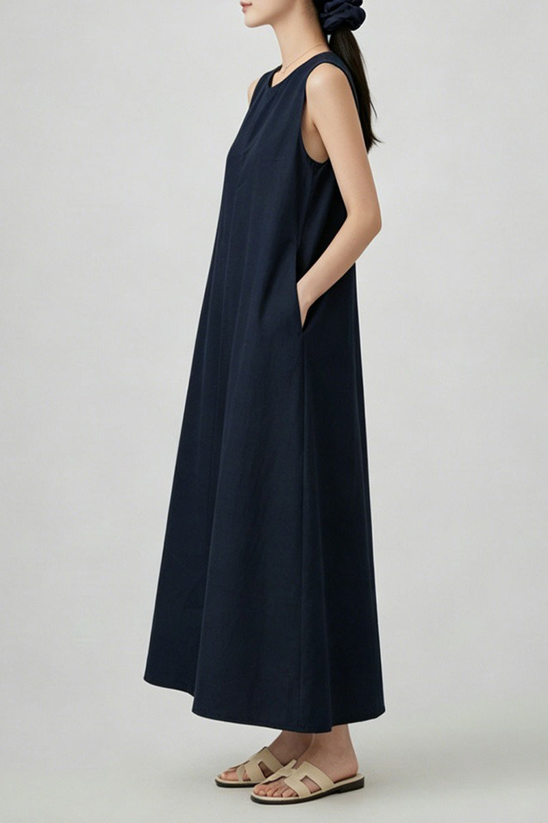 Relaxed-Fit A-Line Sleeveless Shift Maxi Dress