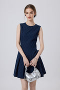 Denim Argyle Sleeveless Bow Mini Dress