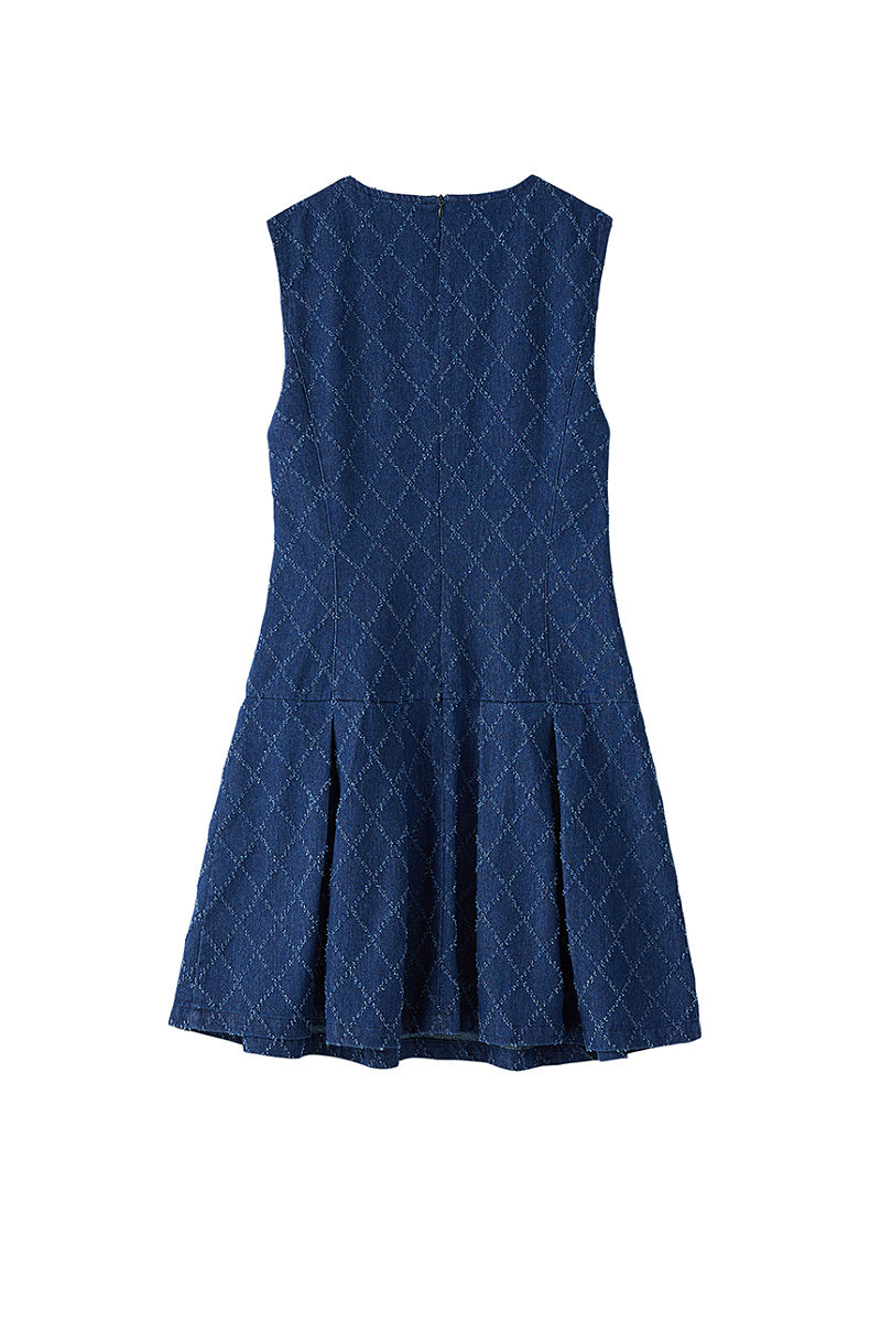 Denim Argyle Sleeveless Bow Mini Dress