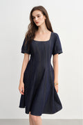 Denim Short-Sleeve A-Line Knee-Length Dress
