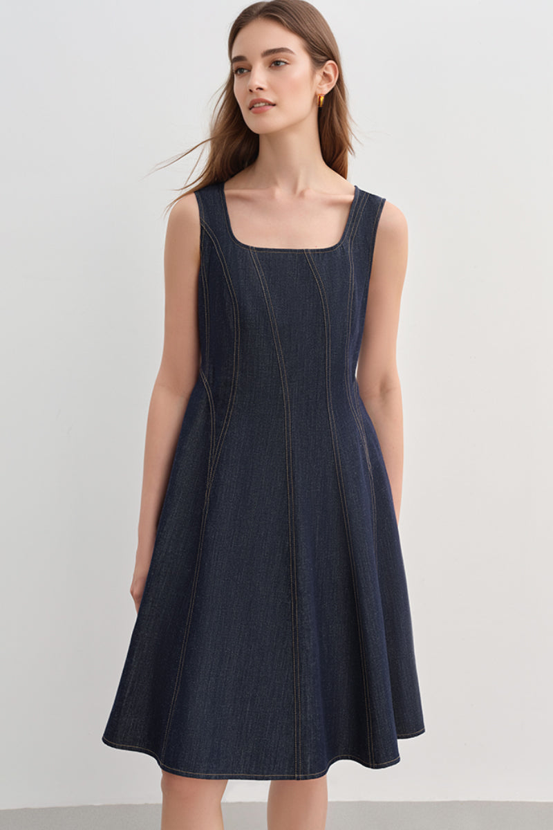 Denim Sleeveless A-Line Knee-Length Dress