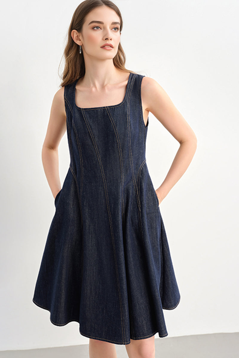 Denim Sleeveless A-Line Knee-Length Dress