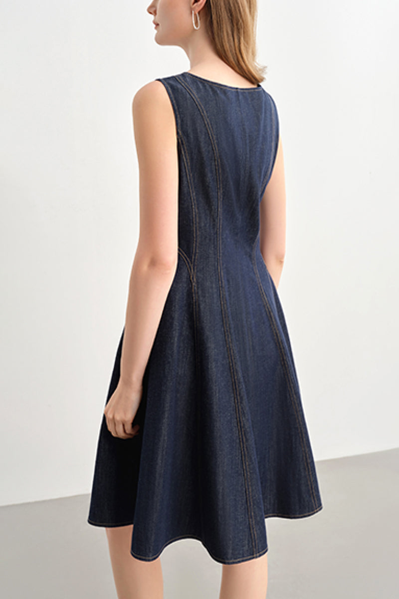 Denim Sleeveless A-Line Knee-Length Dress