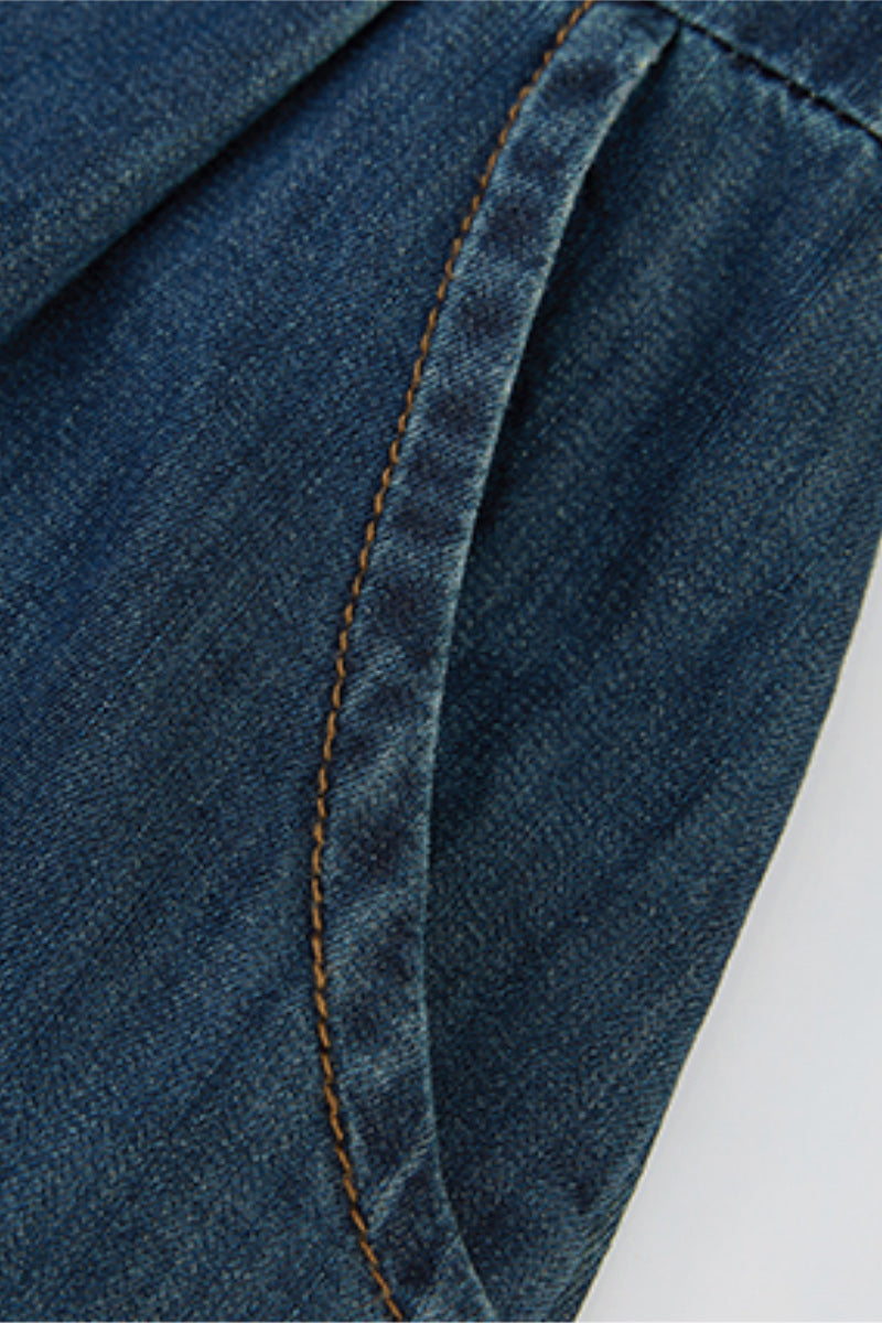 Denim Spaghetti-Strap Midi Dress With Pockets