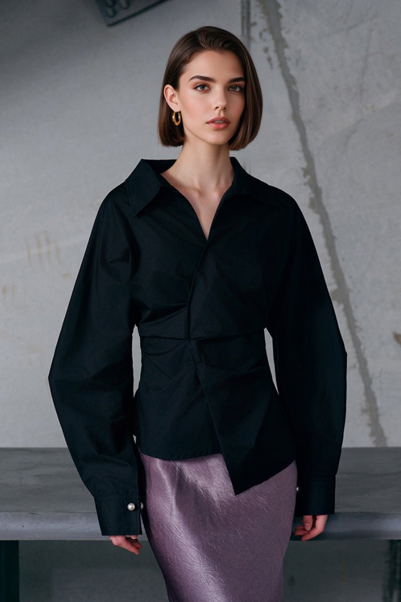Designer Deep V-Neck Asymmetrical Wrap Shirt
