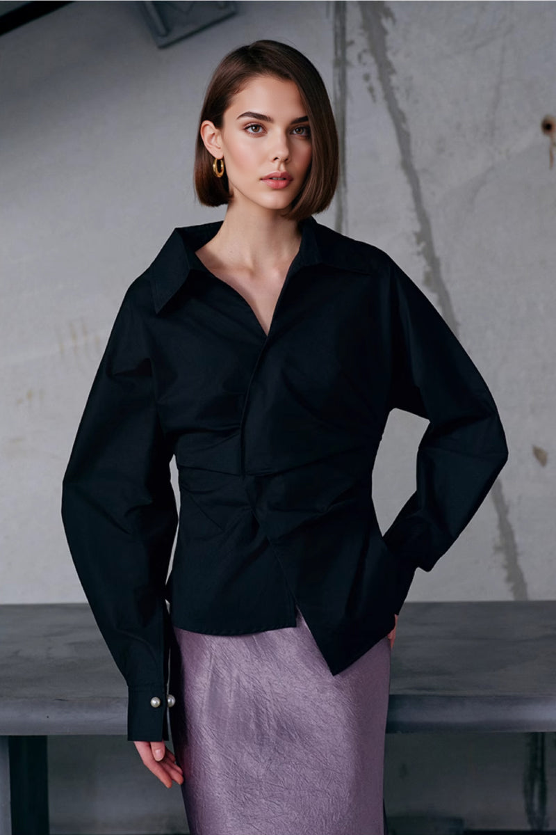 Designer Deep V-Neck Asymmetrical Wrap Shirt