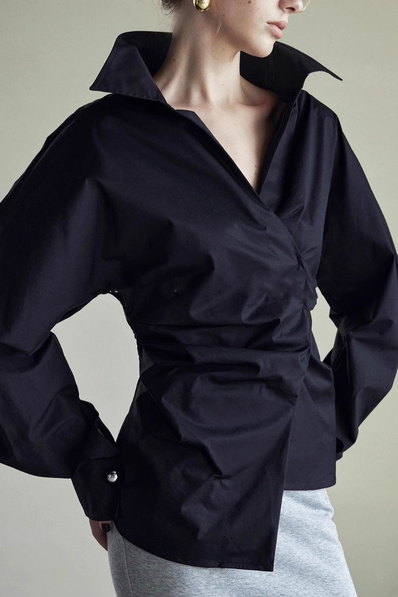 Designer Deep V-Neck Asymmetrical Wrap Shirt