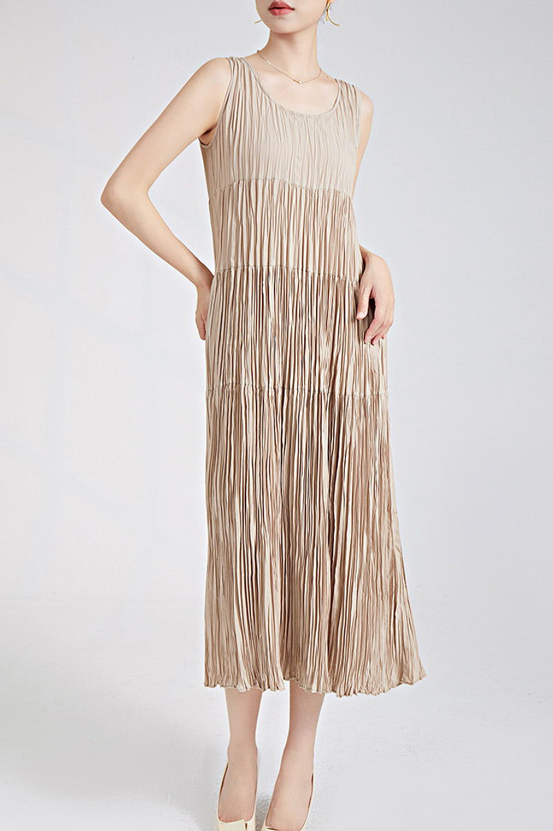 Designer Inspired Pleated Sleeveless Midi Dress