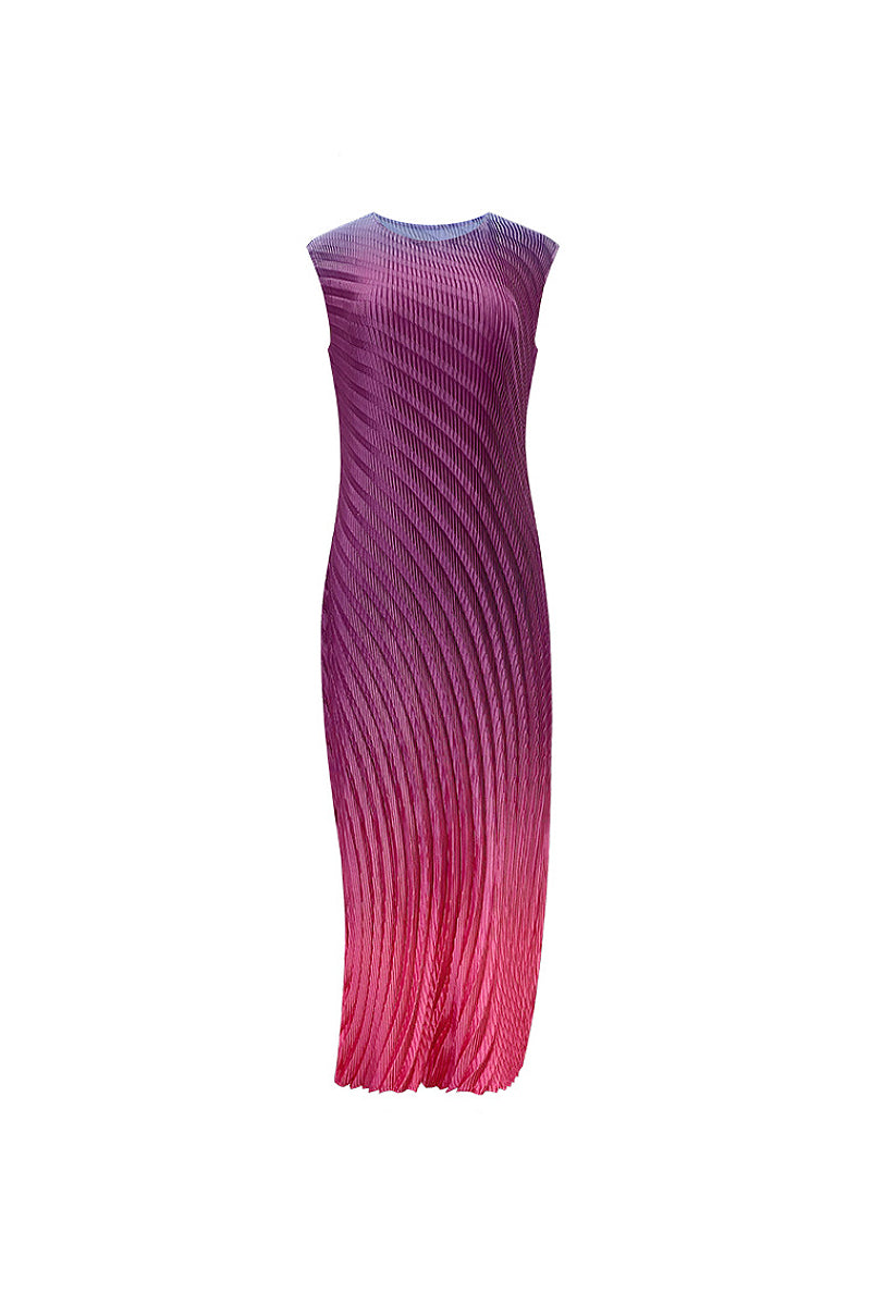 Designer Inspired Pleated Ombre Sleeveless Maxi Dress