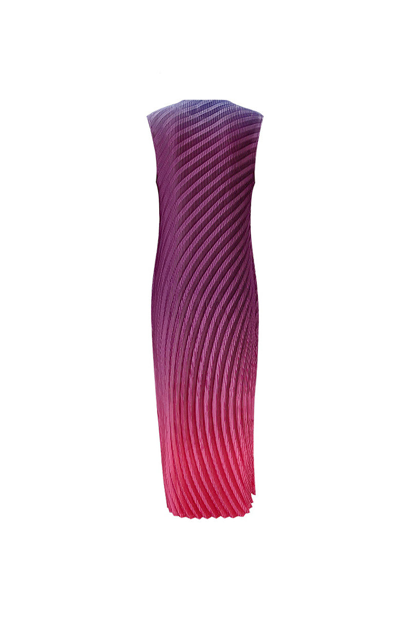 Designer Inspired Pleated Ombre Sleeveless Maxi Dress