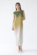 Designer Inspired Pleated Ombre Sleeveless Maxi Dress