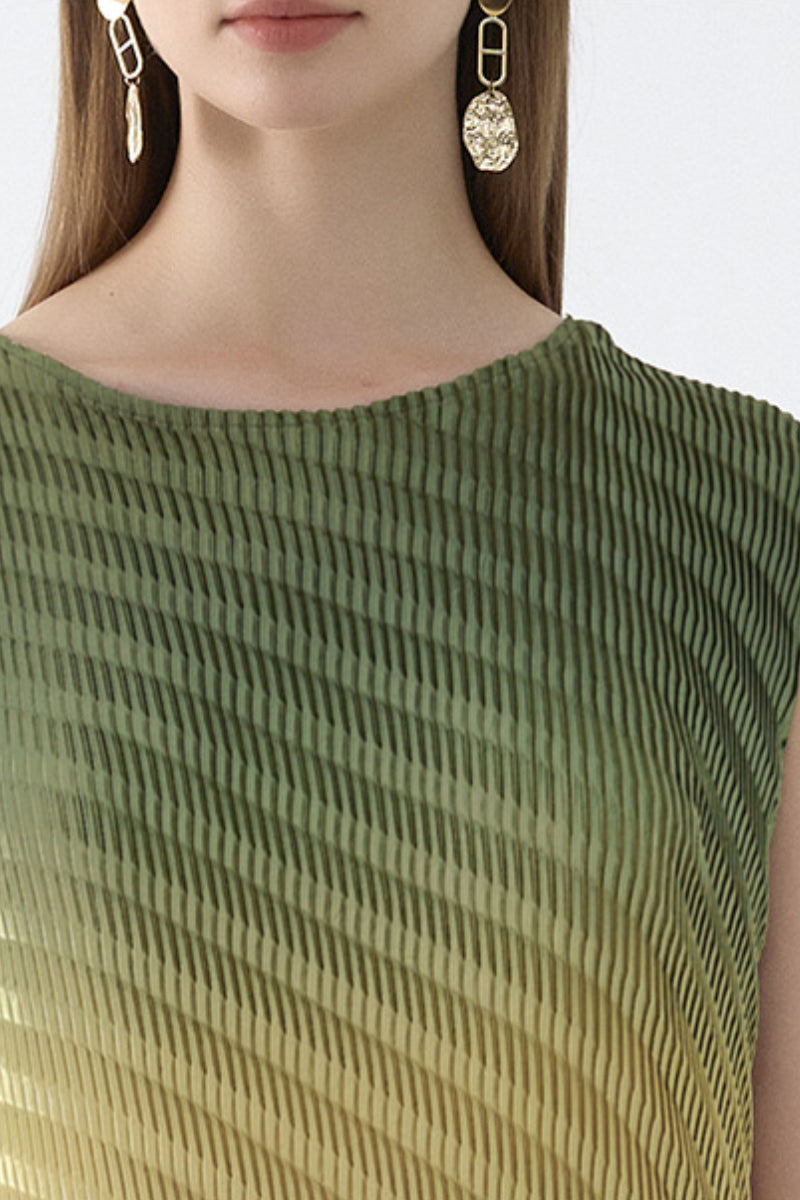 Designer Inspired Pleated Ombre Sleeveless Maxi Dress