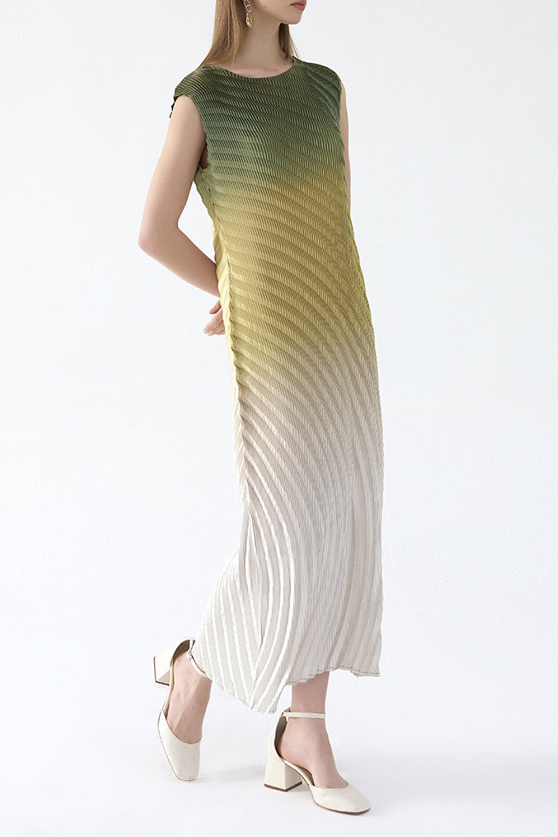 Designer Inspired Pleated Ombre Sleeveless Maxi Dress