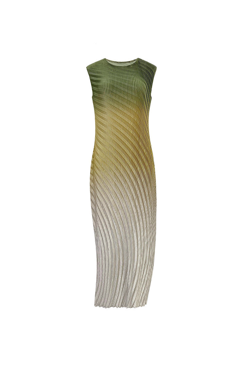 Designer Inspired Pleated Ombre Sleeveless Maxi Dress