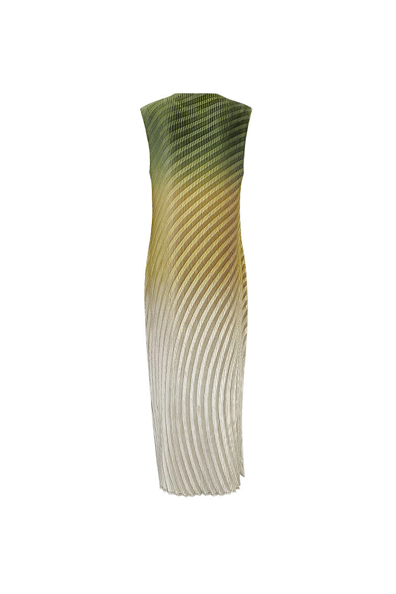 Designer Inspired Pleated Ombre Sleeveless Maxi Dress