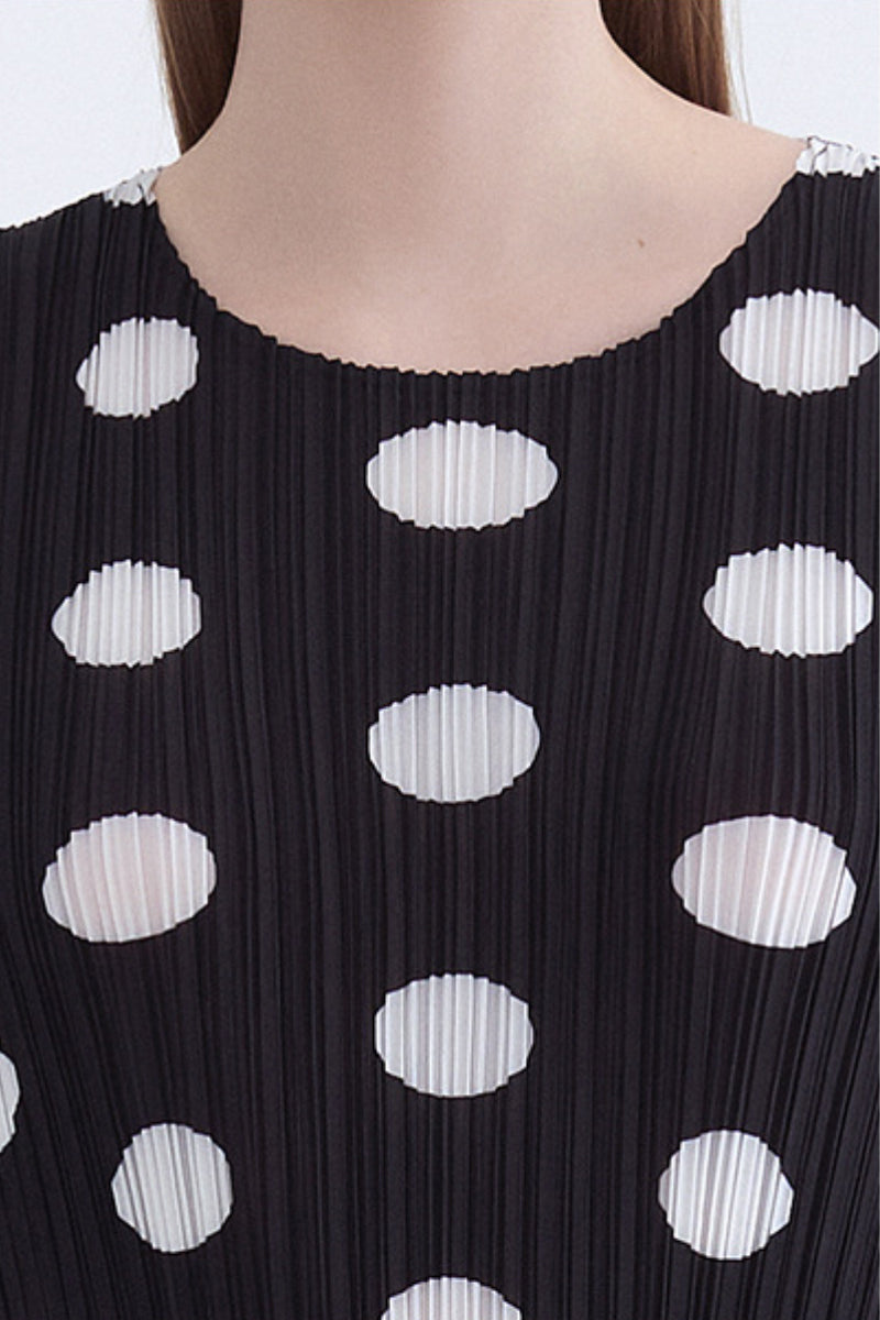 Designer Inspired Pleated Polka Dot Midi Dress
