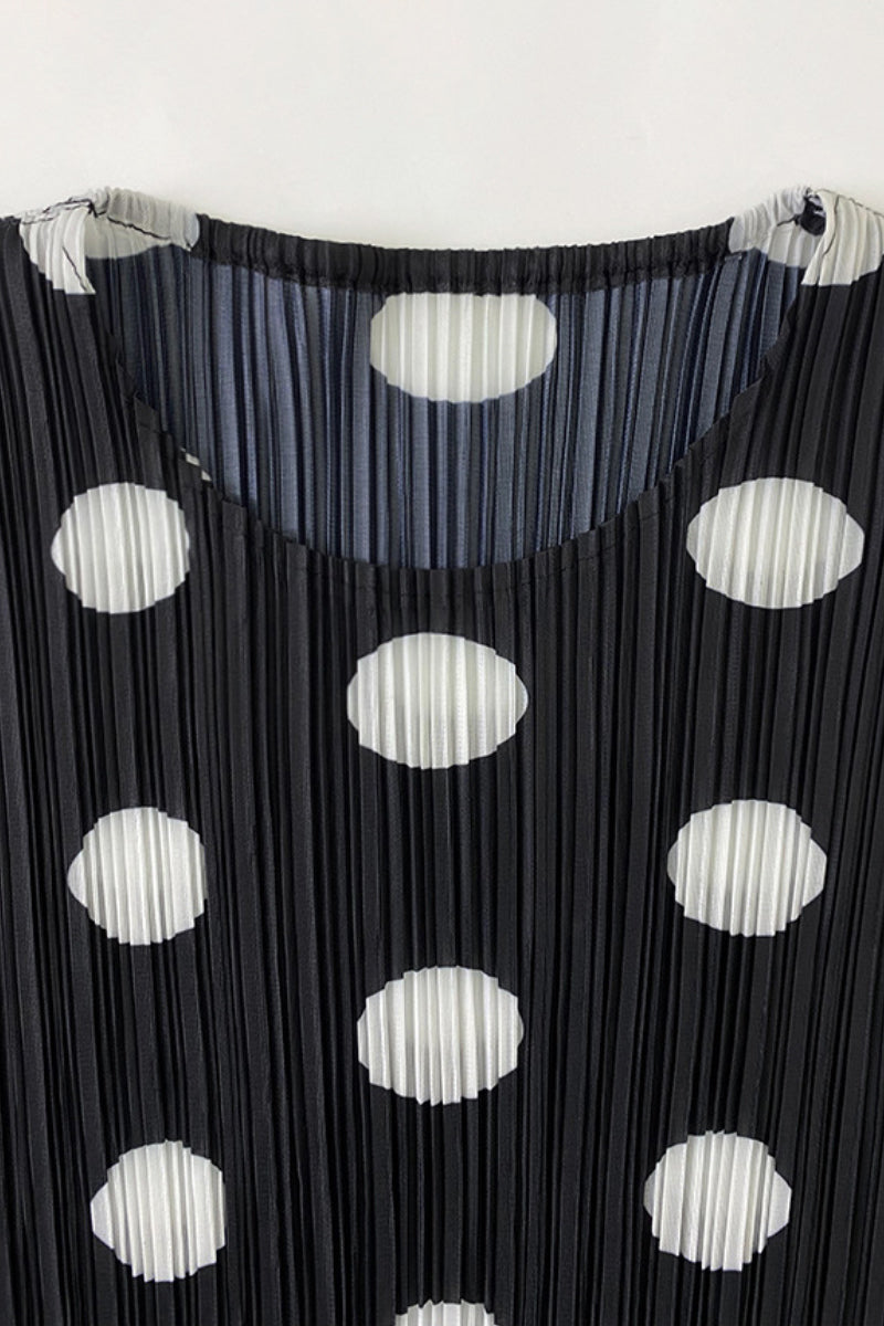 Designer Inspired Pleated Polka Dot Midi Dress