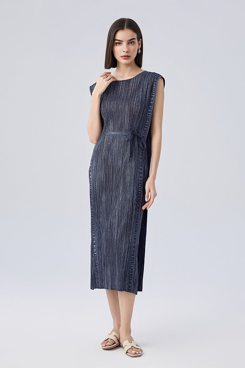 Designer Inspired Pleated Sleeveless Midi Dress