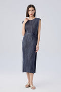 Designer Inspired Pleated Sleeveless Midi Dress