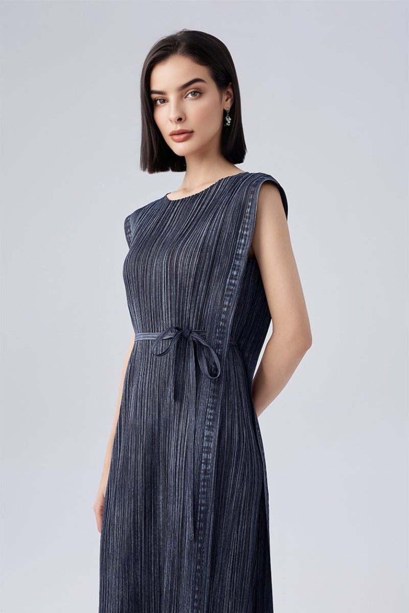 Designer Inspired Pleated Sleeveless Midi Dress