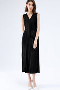 Designer Inspired Pleated Sleeveless Midi Wrap Dress