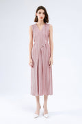 Designer Inspired Pleated Sleeveless Wrap Midi Dress in Pink