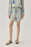Elastic Waist Printed Silk Shorts With Drawstring
