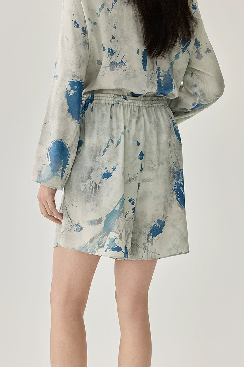 Elastic Waist Printed Silk Shorts With Drawstring
