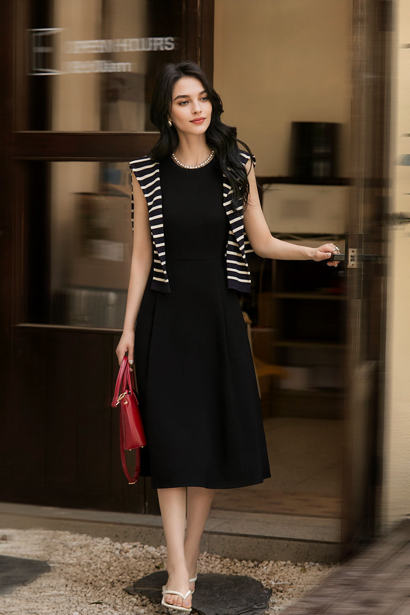 Elegant Acetate Sleeveless Fit & Flare Midi Dress