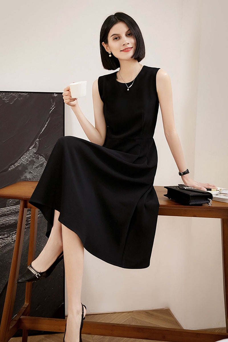 Elegant Acetate Sleeveless Fit & Flare Midi Dress