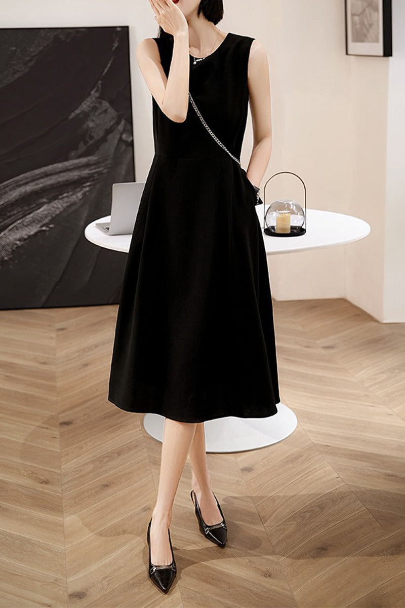 Elegant Acetate Sleeveless Fit & Flare Midi Dress