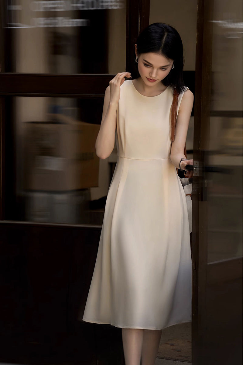 Elegant Acetate Sleeveless Fit & Flare Midi Dress