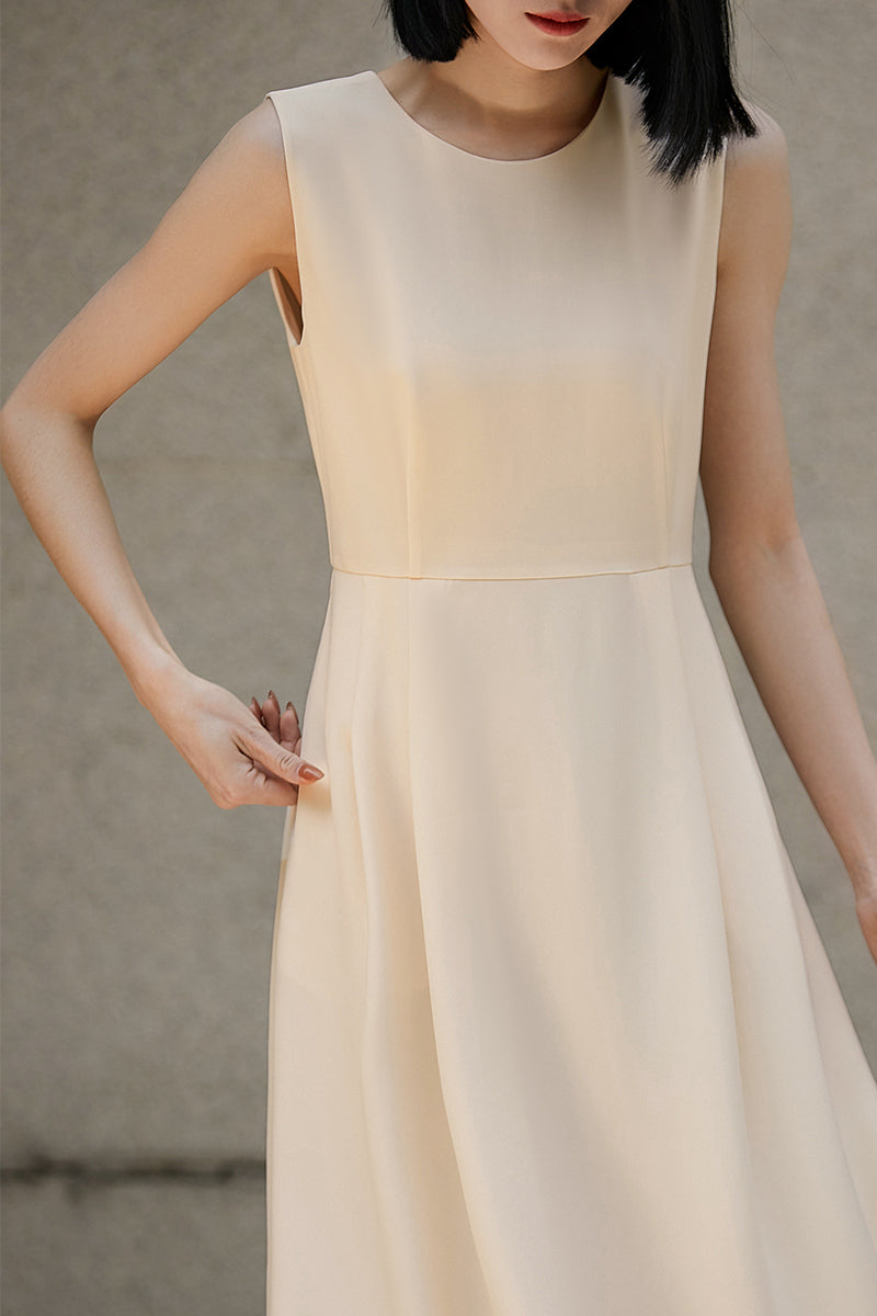 Elegant Acetate Sleeveless Fit & Flare Midi Dress