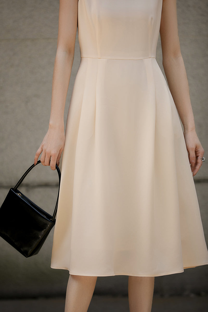 Elegant Acetate Sleeveless Fit & Flare Midi Dress