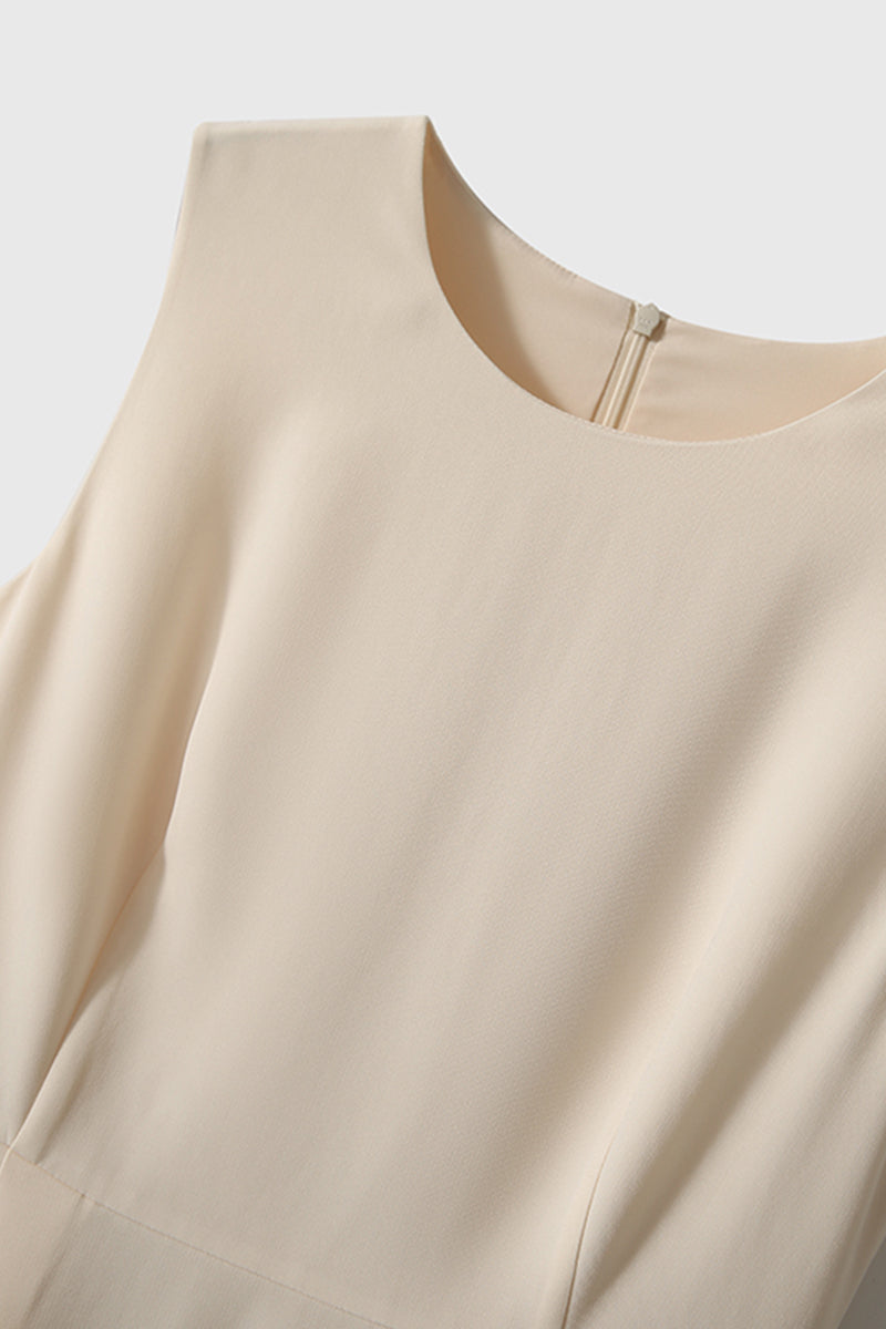 Elegant Acetate Sleeveless Fit & Flare Midi Dress