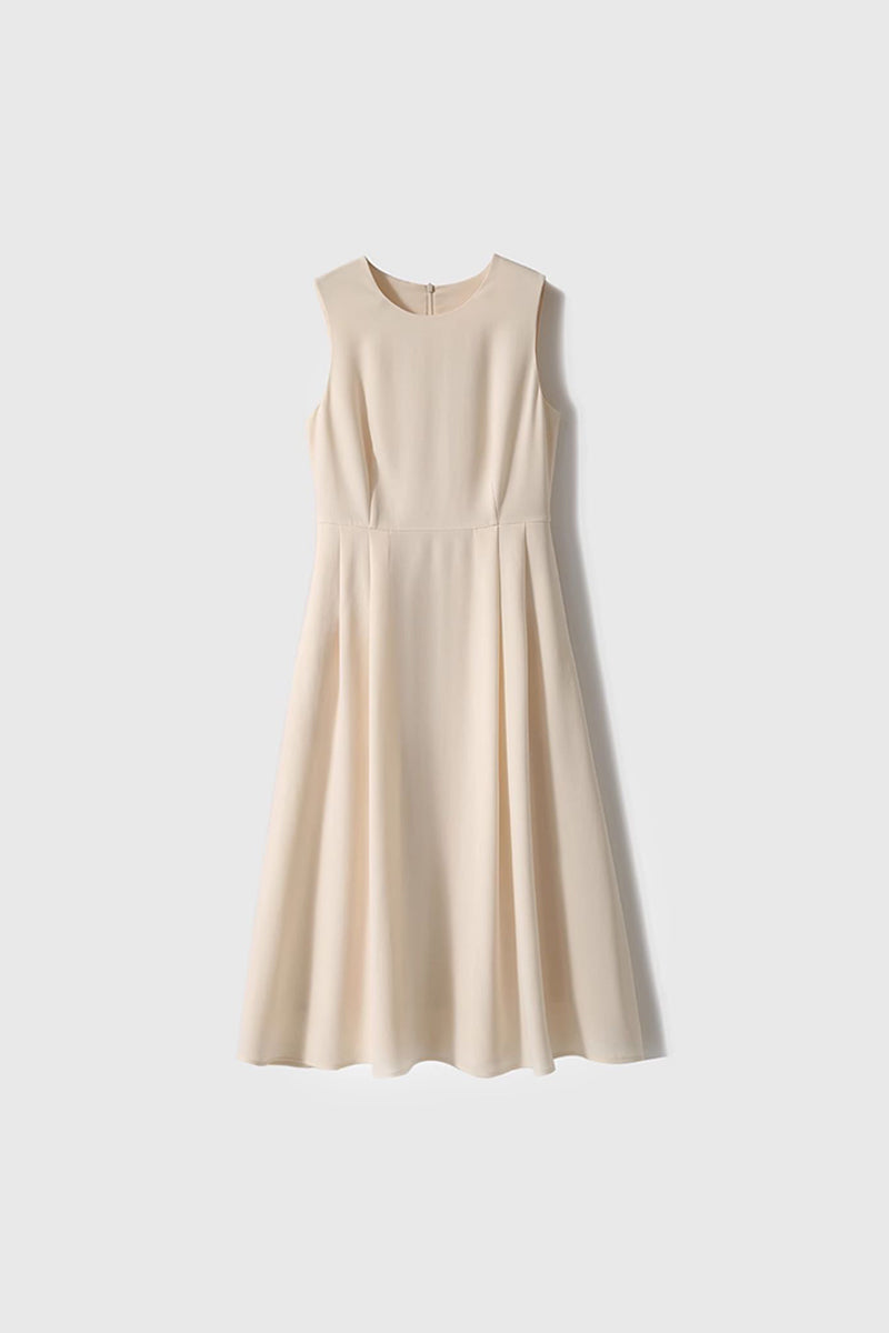 Elegant Acetate Sleeveless Fit & Flare Midi Dress