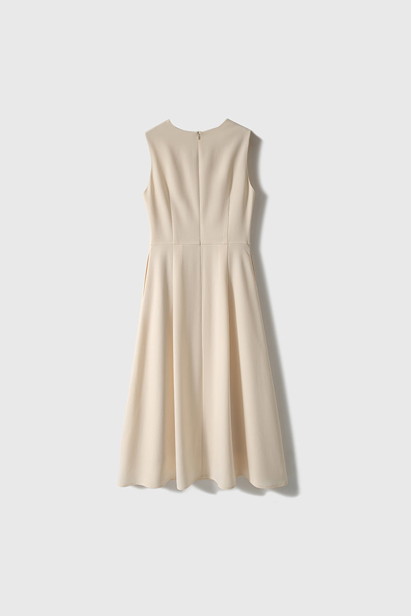Elegant Acetate Sleeveless Fit & Flare Midi Dress