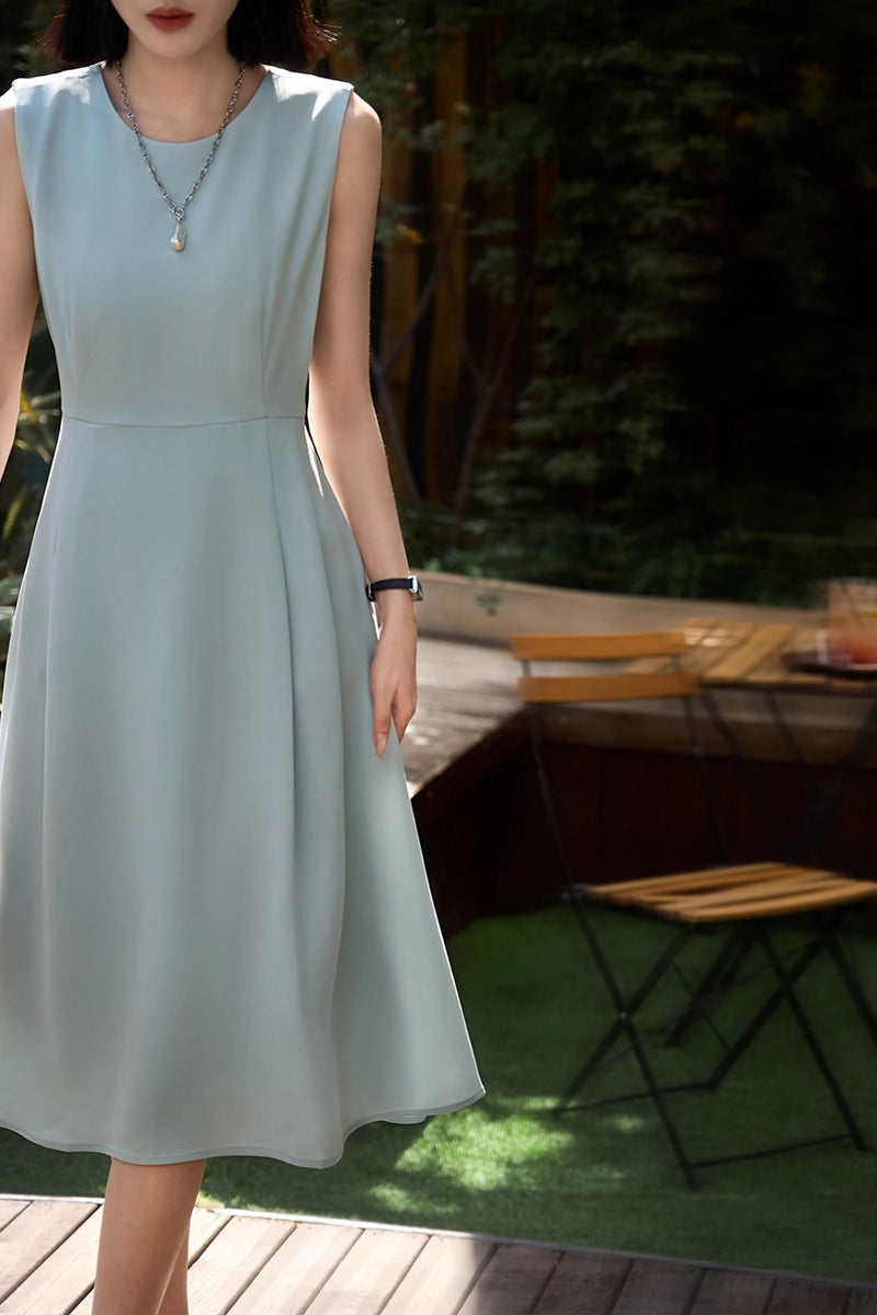 Elegant Acetate Sleeveless Fit & Flare Midi Dress